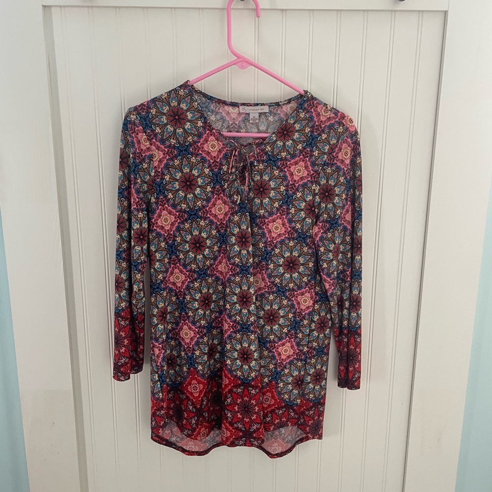 Pink and White Fitted 3/4 Sleeve Blouse